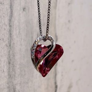 Leafael Infinity Love Dark Pink Crystal February Necklace 18K White Gold Plated